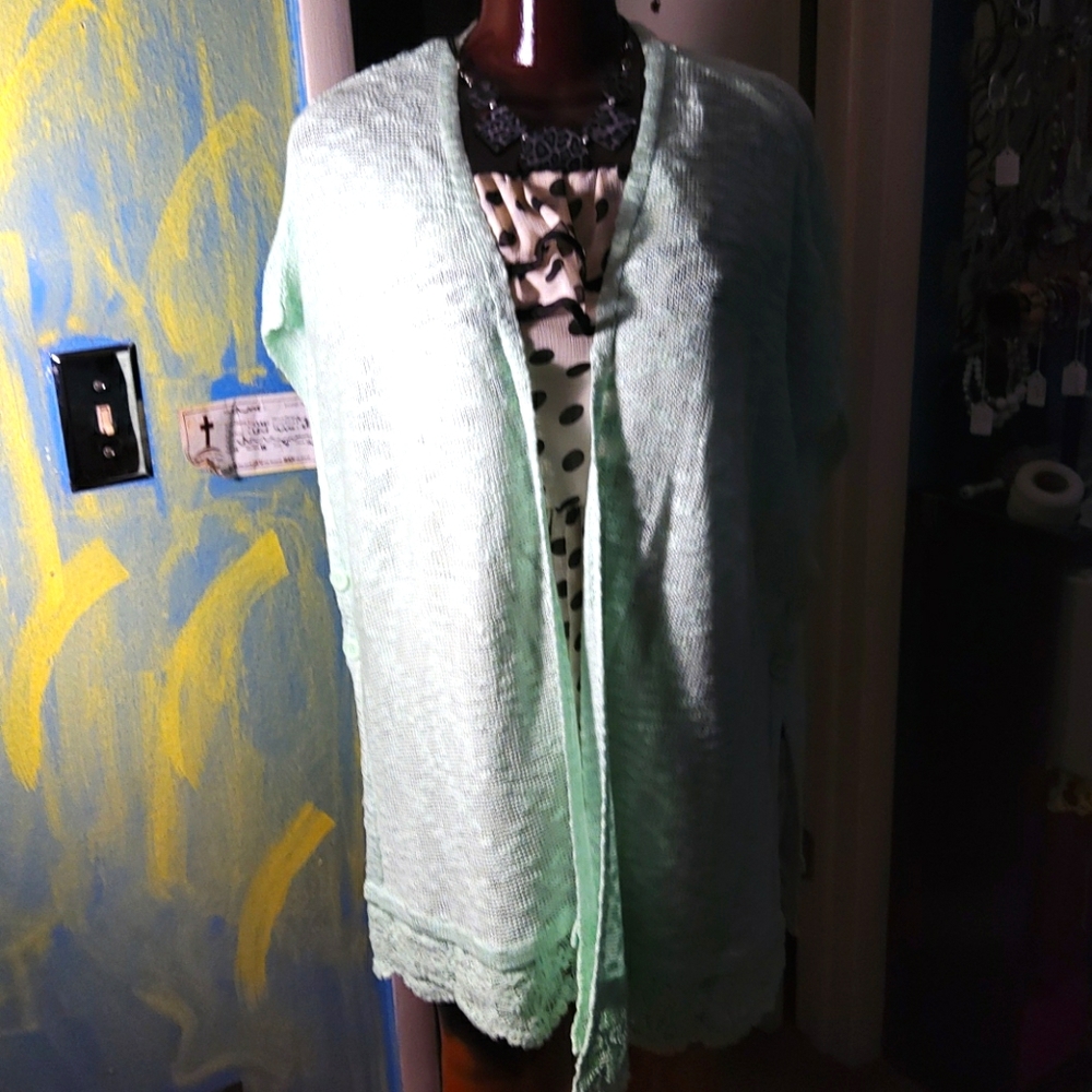 Sleep Sense lime  sleeveless  wraparound sweater